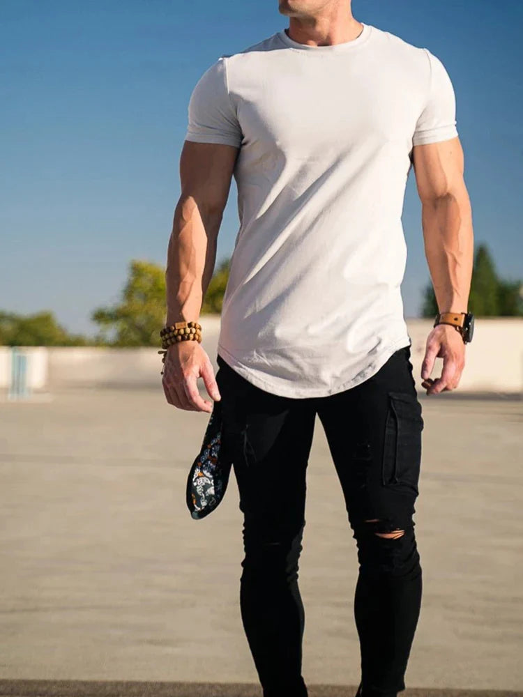 Men’s Muscle Fitness T-Shirt – Summer Cotton Athleisure Workout Top
