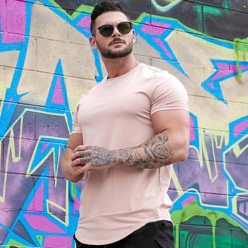 Men’s Muscle Fitness T-Shirt – Summer Cotton Athleisure Workout Top