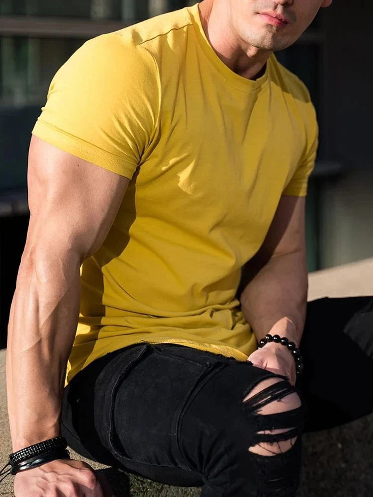 Men’s Muscle Fitness T-Shirt – Summer Cotton Athleisure Workout Top