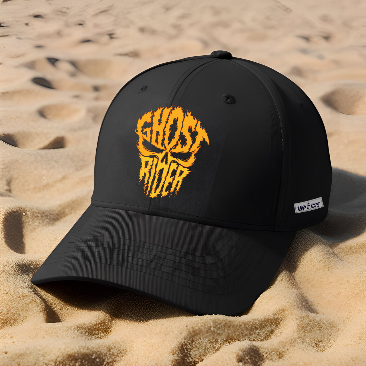 Ghost Rider Black Cap, Fiery Skull Embroidered Hat For Biker, Streetwear Style