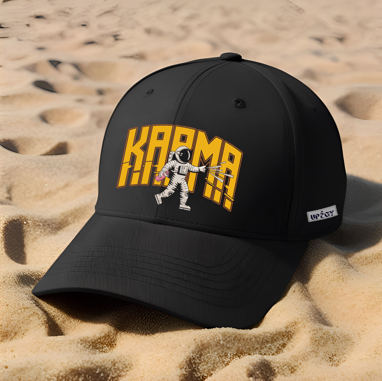 Karma Astronaut Cap, Black Hat With Unique Space Themed Design