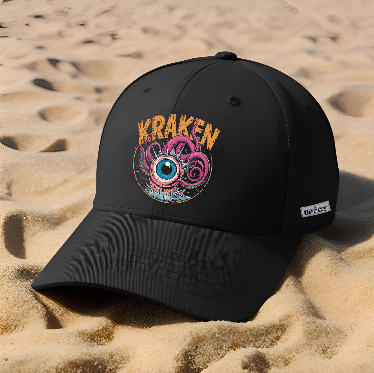 Kraken Printed Cap, Unique Monster Eye Design Black Hat
