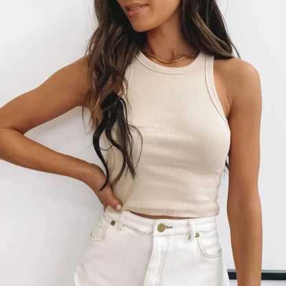 2025 Women’s Ribbed Crop Tank Top – Off Shoulder, Casual Fitness